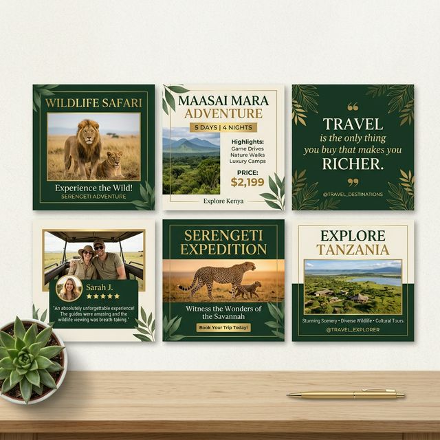 Safari and wildlife social media Canva template pack designed by Zyqron for tour guides Sri Lanka